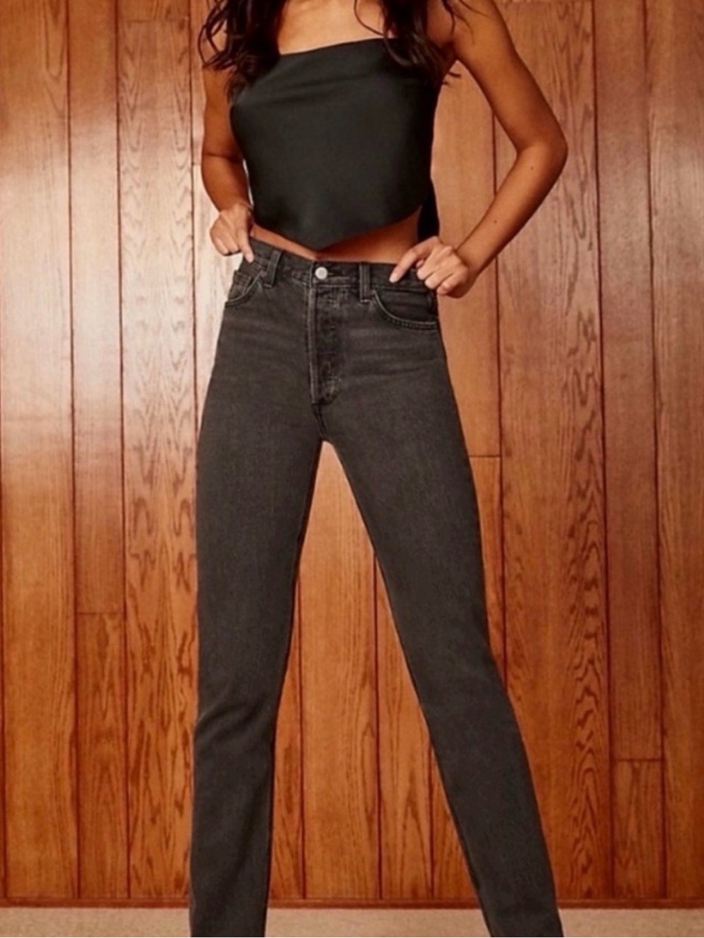 Aritzia DENIM FORUM 90s Nina Super High Black Cigarette Jeans Size 28